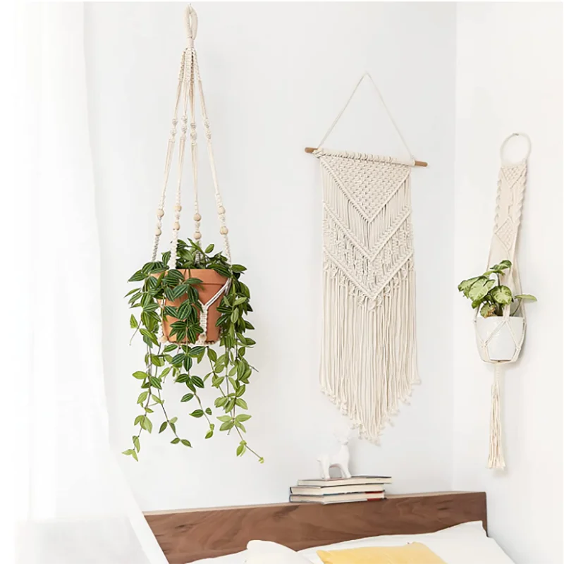 Handmade Macrame Plant Hanger Basket Flower Pot Balcony Hanging Decoration Knotted Lifting Rope Bohemian Style Home Garden Decor