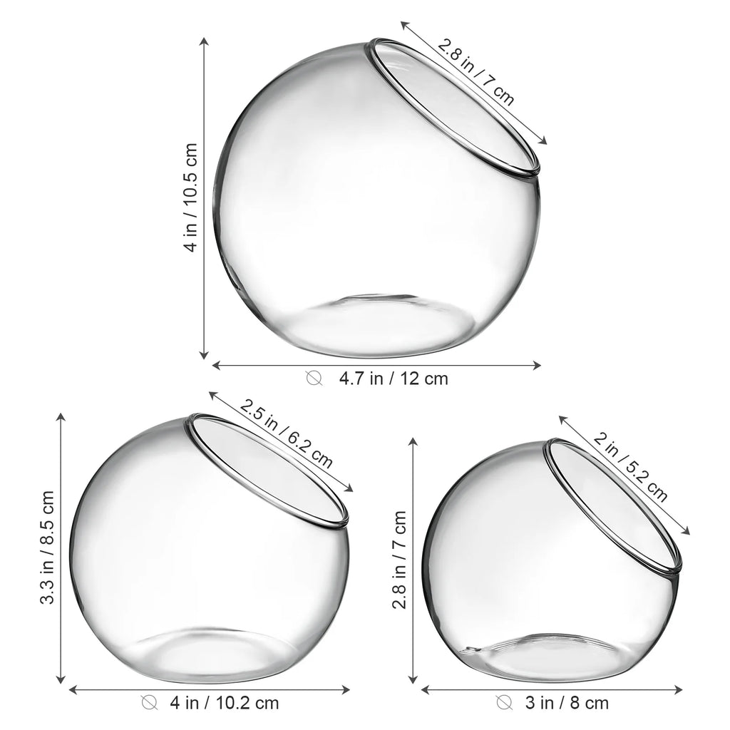 3 Pcs Hydroponic Glass Succulent Terrarium Vase Clear Bowl Air Plant Container Round Jar For Home Office Balcony Garden Decor