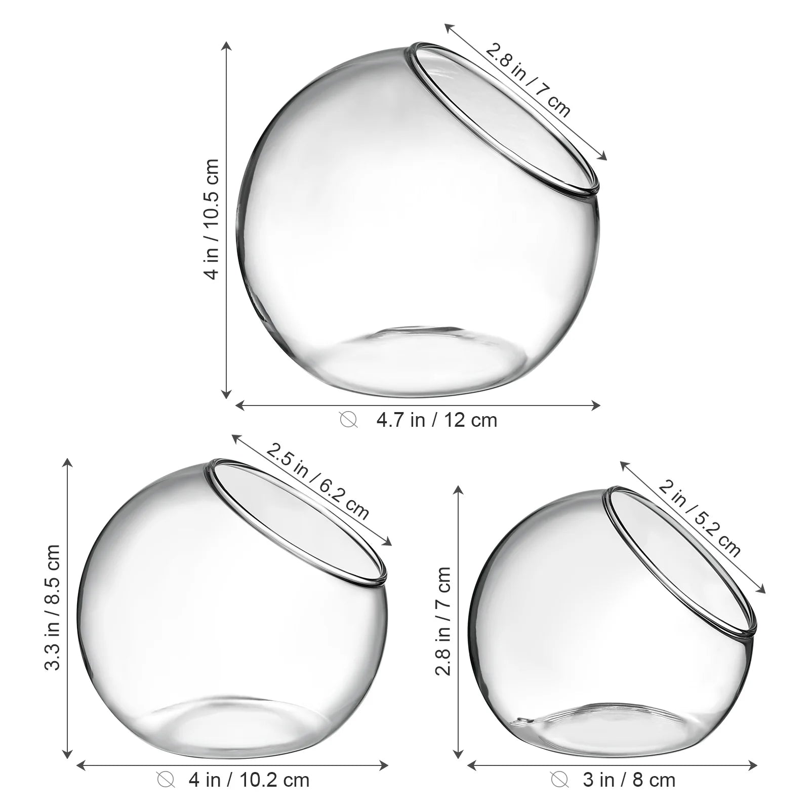 3 Pcs Hydroponic Glass Succulent Terrarium Vase Clear Bowl Air Plant Container Round Jar For Home Office Balcony Garden Decor
