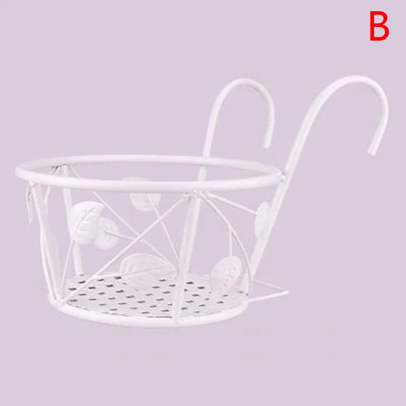 Outdoor Hanging Basket Plant Iron Racks Fence Balcony Round Flower Pots Hanging Planter Stand Holder Garden Decoration
