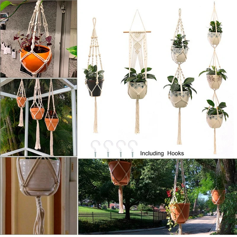 Macrame Handmade Plant Hanger Baskets Flower Pots Holder Balcony Hanging Decoration Knotted Lifting Rope Home Garden Supplies