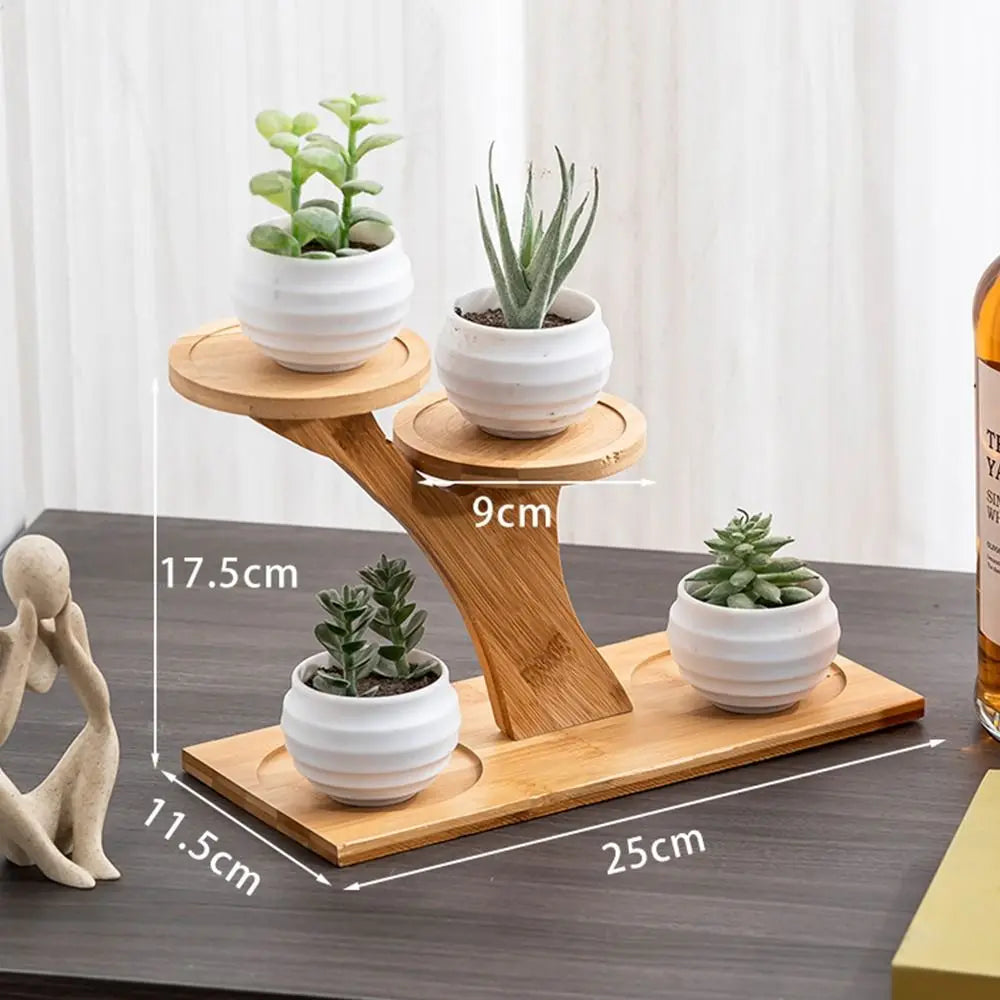 Bamboo Wood Flowerpot Tray Plants Stand Multi-layer Succulents Bonsai Organizer Desktop Ornament Home Decoration