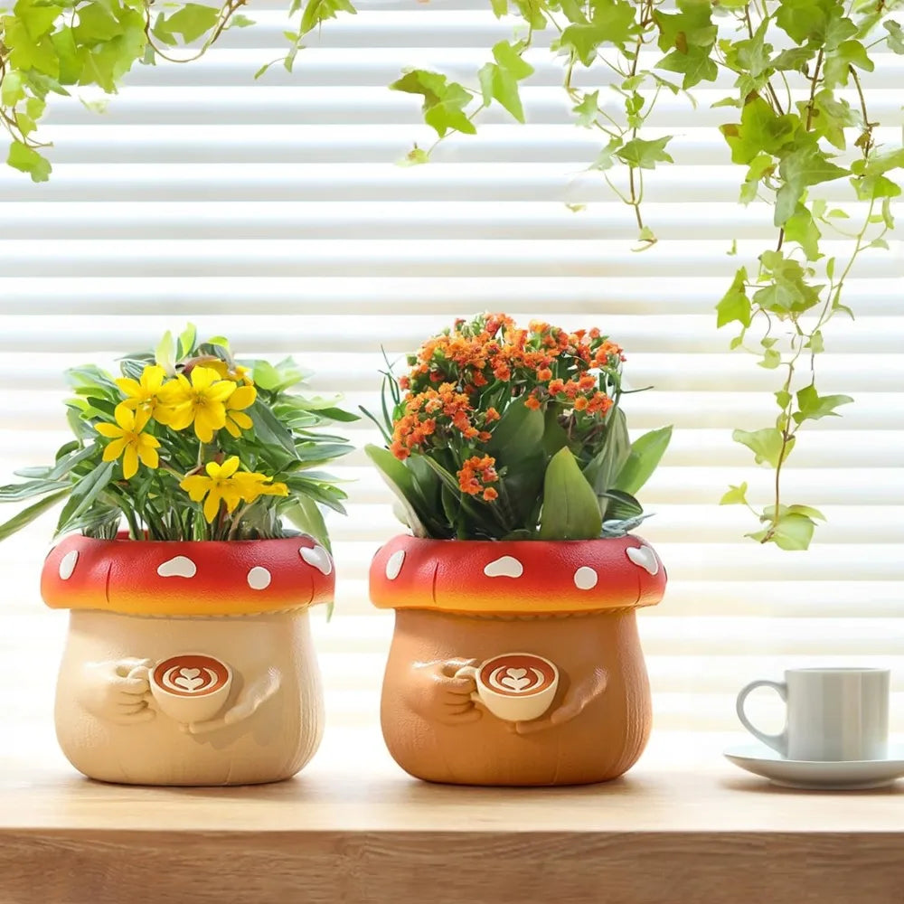 2024 Cute Plant Pot,Flower Planter,Mushroom Ceramic Small Plant Pot,Cute Decorative Succulent Pot for Indoor & Outdoor Plants