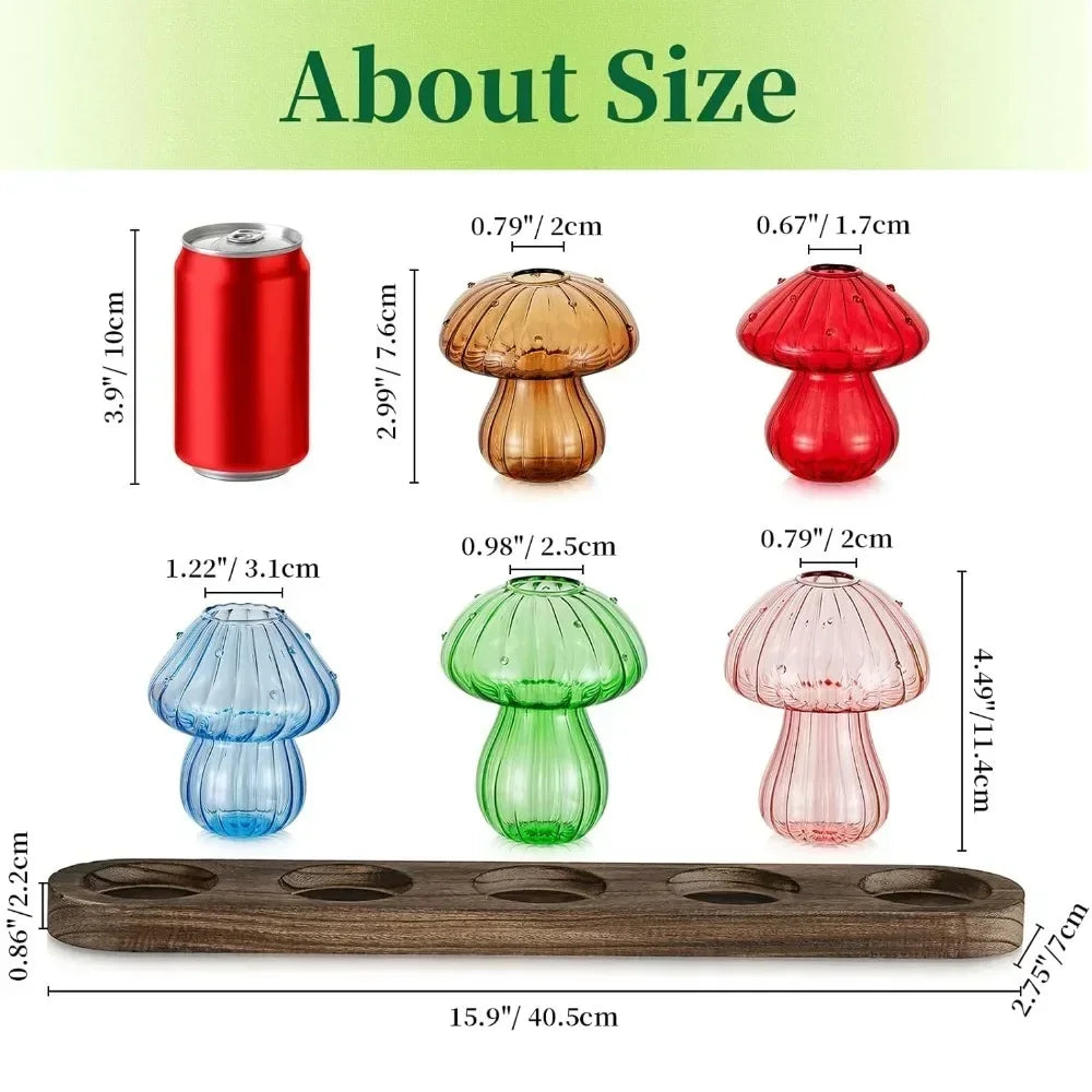 Cute Transparent Colorful Mushroom Glass Vase Propagation Terrarium for Plants & Flowers for Plant Lovers Home Office Decor