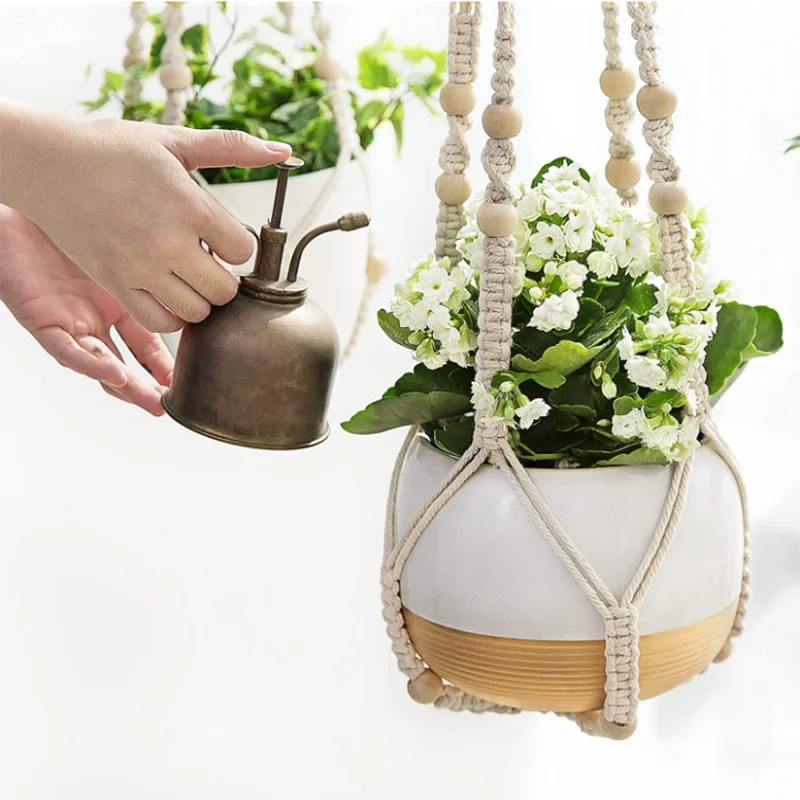 Handmade Macrame Plant Hanger Basket Flower Pot Balcony Hanging Decoration Knotted Lifting Rope Bohemian Style Home Garden Decor