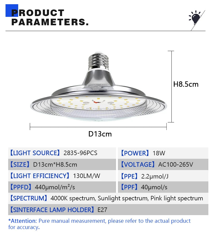 LED Grow Light 18W AC85-265V Full Spectrum E27 Sunlike Phytolamp Bulb Plants Flower Greenhouse Tent Hydroponic Plant Growth Lamp