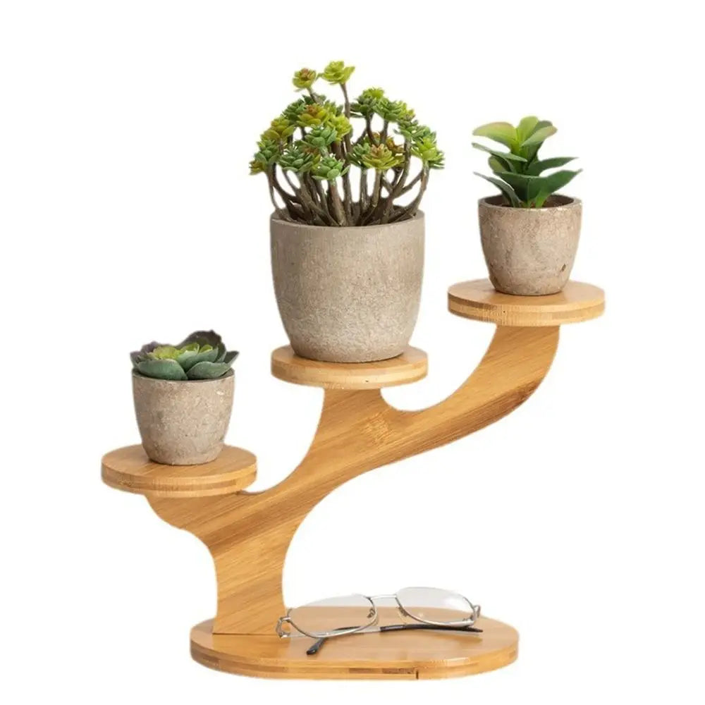 Bamboo Wood Flowerpot Tray Plants Stand Multi-layer Succulents Bonsai Organizer Desktop Ornament Home Decoration