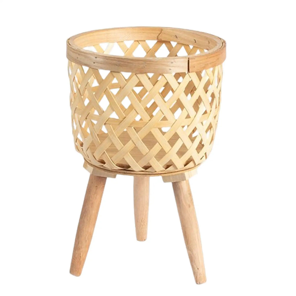 Hand Woven Flower Pot Tripod Stand Detachable Rattan Pot Wood Pastoral Flower Baskets for Balcony Planters Home Indoor Decor