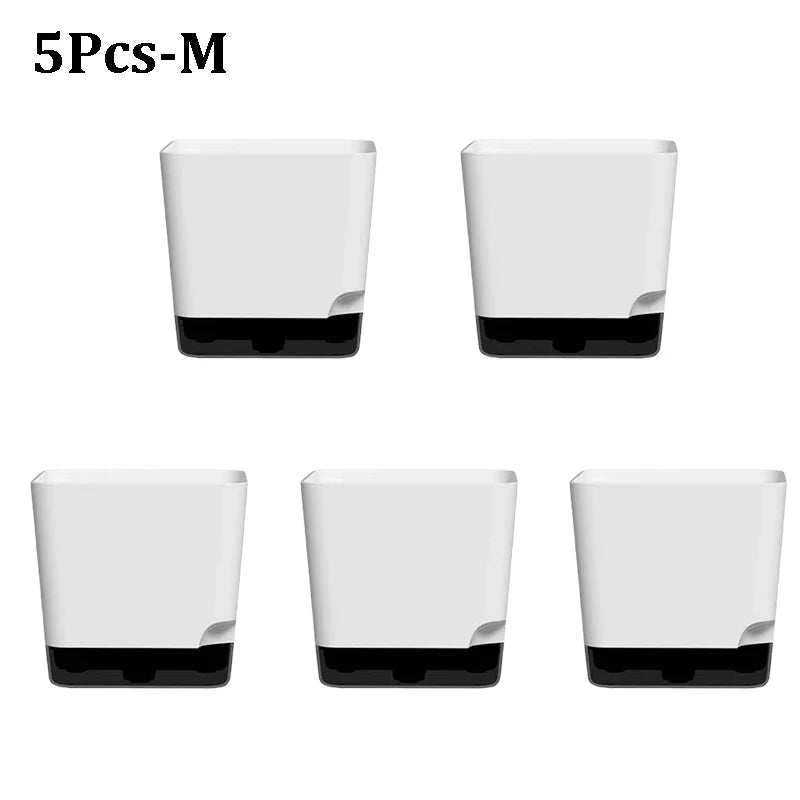 5Pcs Plant Pots, Self Watering Flower Pots Indoor Outdoor, Self Watering Planters with Drainage Hole & Clear Saucer Reservoir