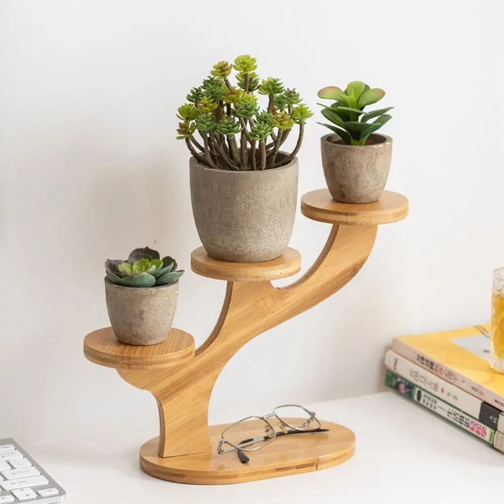 Bamboo Wood Flowerpot Tray Plants Stand Multi-layer Succulents Bonsai Organizer Desktop Ornament Home Decoration