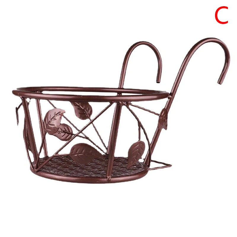 Outdoor Hanging Basket Plant Iron Racks Fence Balcony Round Flower Pots Hanging Planter Stand Holder Garden Decoration