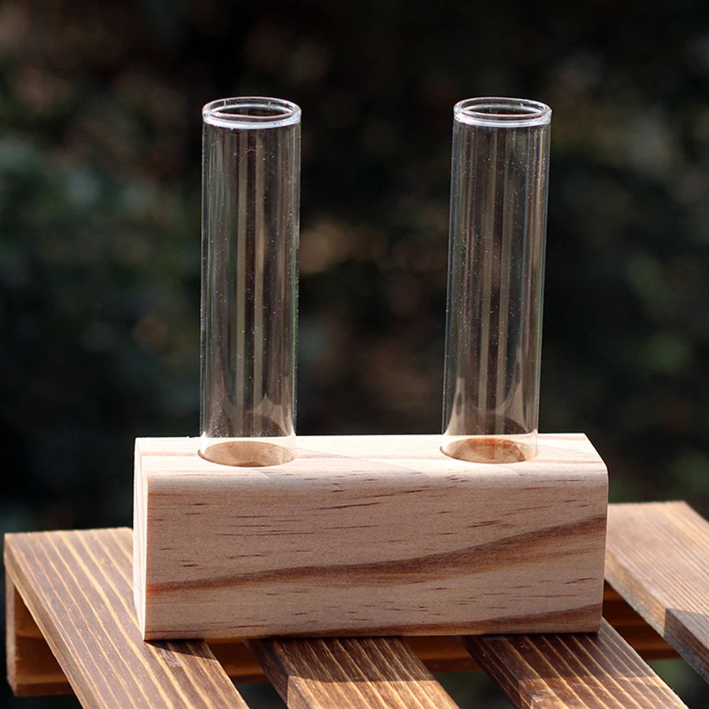 Propagation Station Glass Hydroponic Planter Bulb Terrarium Vase with Retro Wooden Stand for Hydroponics Plants Table Decor