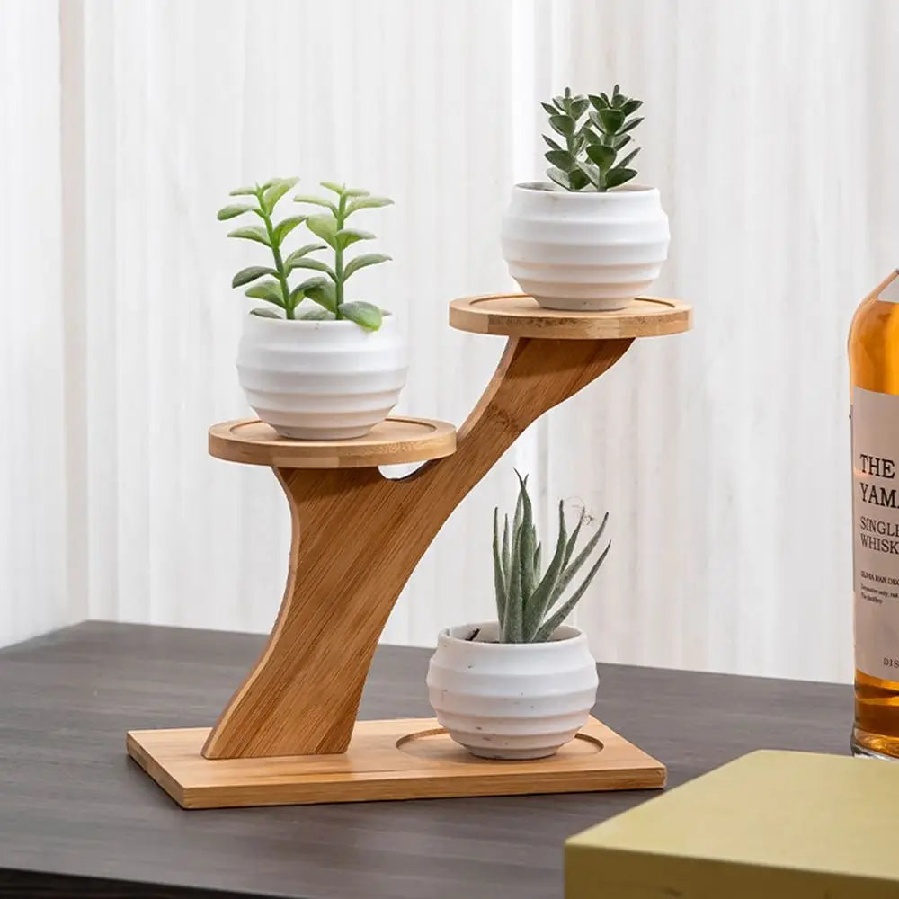 Bamboo Wood Flowerpot Tray Plants Stand Multi-layer Succulents Bonsai Organizer Desktop Ornament Home Decoration