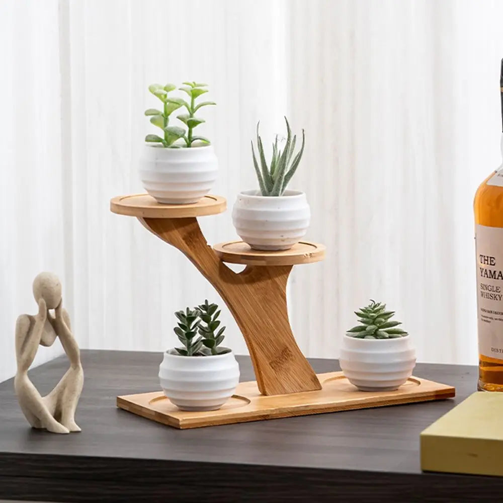 Bamboo Wood Flowerpot Tray Plants Stand Multi-layer Succulents Bonsai Organizer Desktop Ornament Home Decoration