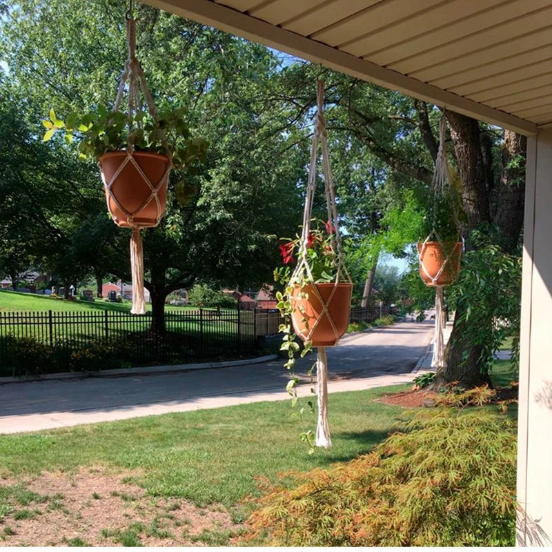 Macrame Handmade Plant Hanger Baskets Flower Pots Holder Balcony Hanging Decoration Knotted Lifting Rope Home Garden Supplies