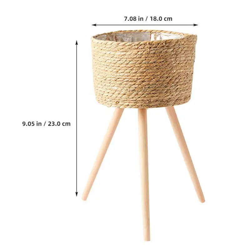 Wood Woven Plant Pot With Standing Legs Household Planter Basket Floor-Standing Flower Pot Stand Weaving Storage Basket