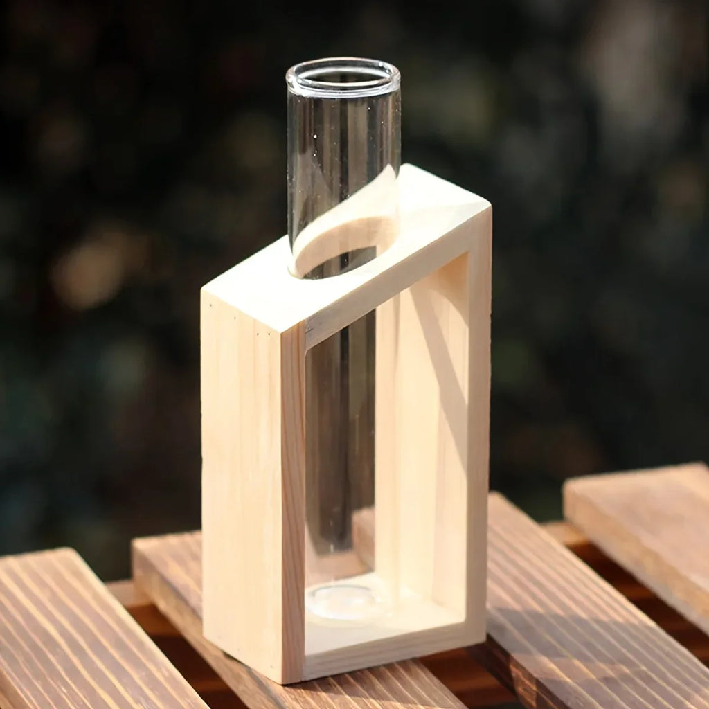 Test Tube Glass Vase Plant Propagation Station Hydroponic Vases for Plants with Wooden Stand Terrarium Office Home Desktop Decor