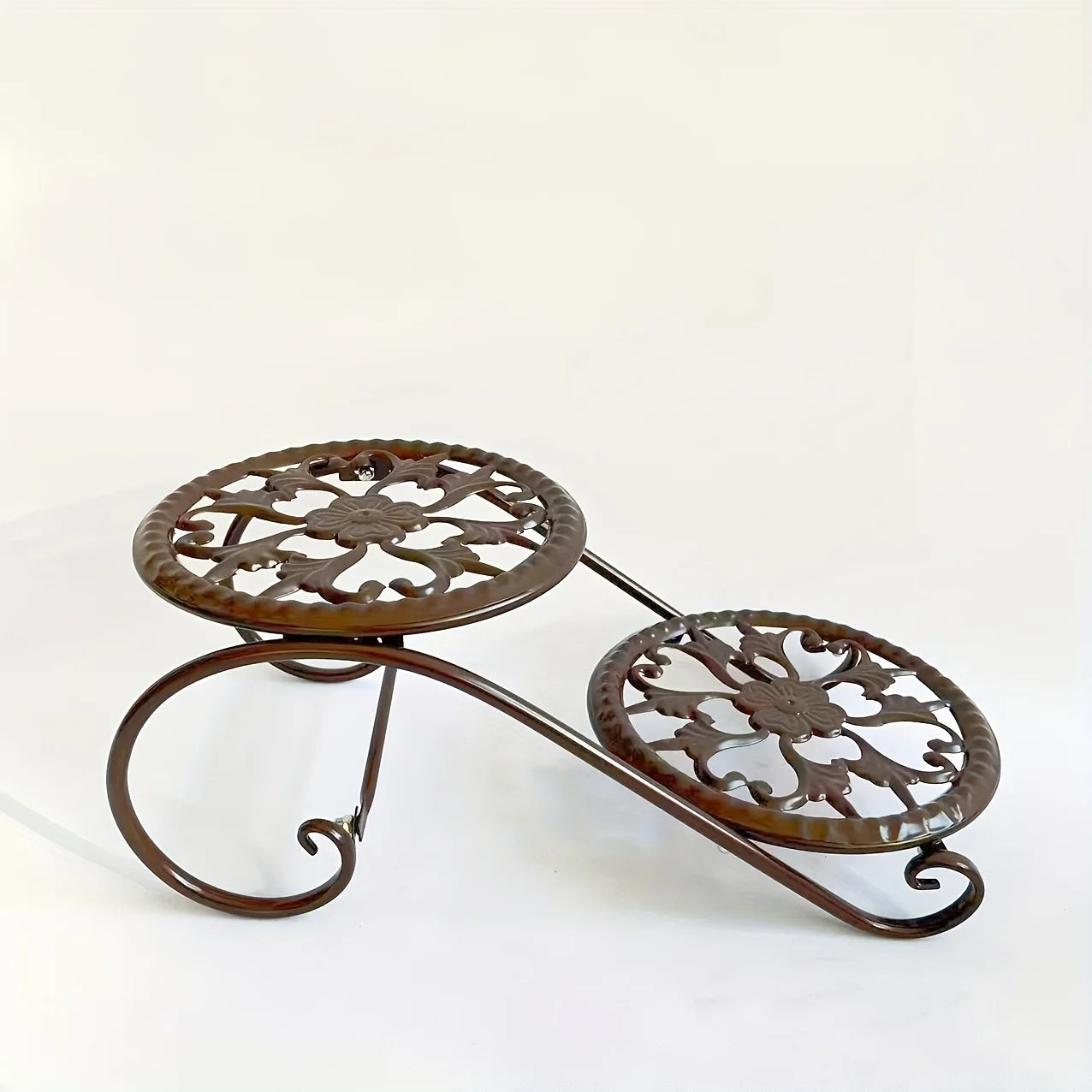 1pc, Double Deck Flower Stand, Hanging Pot Rust-proof Classic Metal Irregular Plant Stand Indoor And Outdoor Can Be Bonsai Other