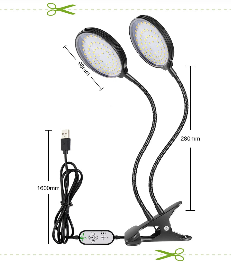LED Grow Light Plant Hydroponic Flower Seedling Vegetable Cultivation Timing Auto On/Off Dimmable For Indoor Growth Box USB DC5V