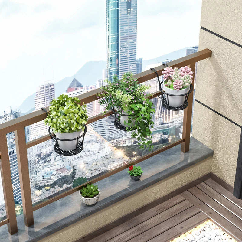 Outdoor Hanging Basket Plant Iron Racks Fence Balcony Round Flower Pots Hanging Planter Stand Holder Garden Decoration