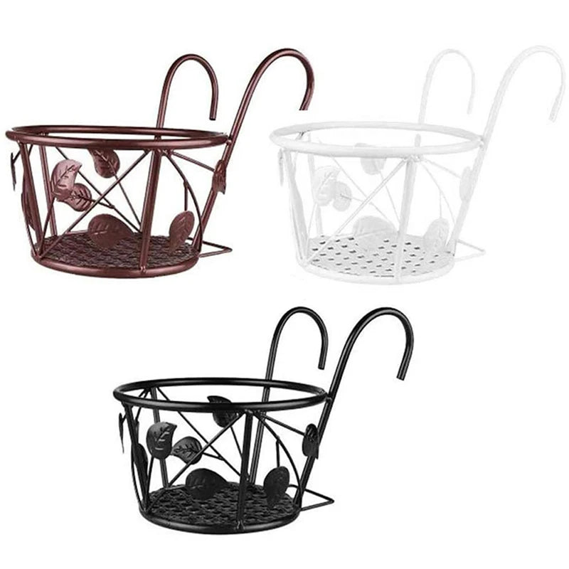 Outdoor Hanging Basket Plant Iron Racks Fence Balcony Round Flower Pots Hanging Planter Stand Holder Garden Decoration