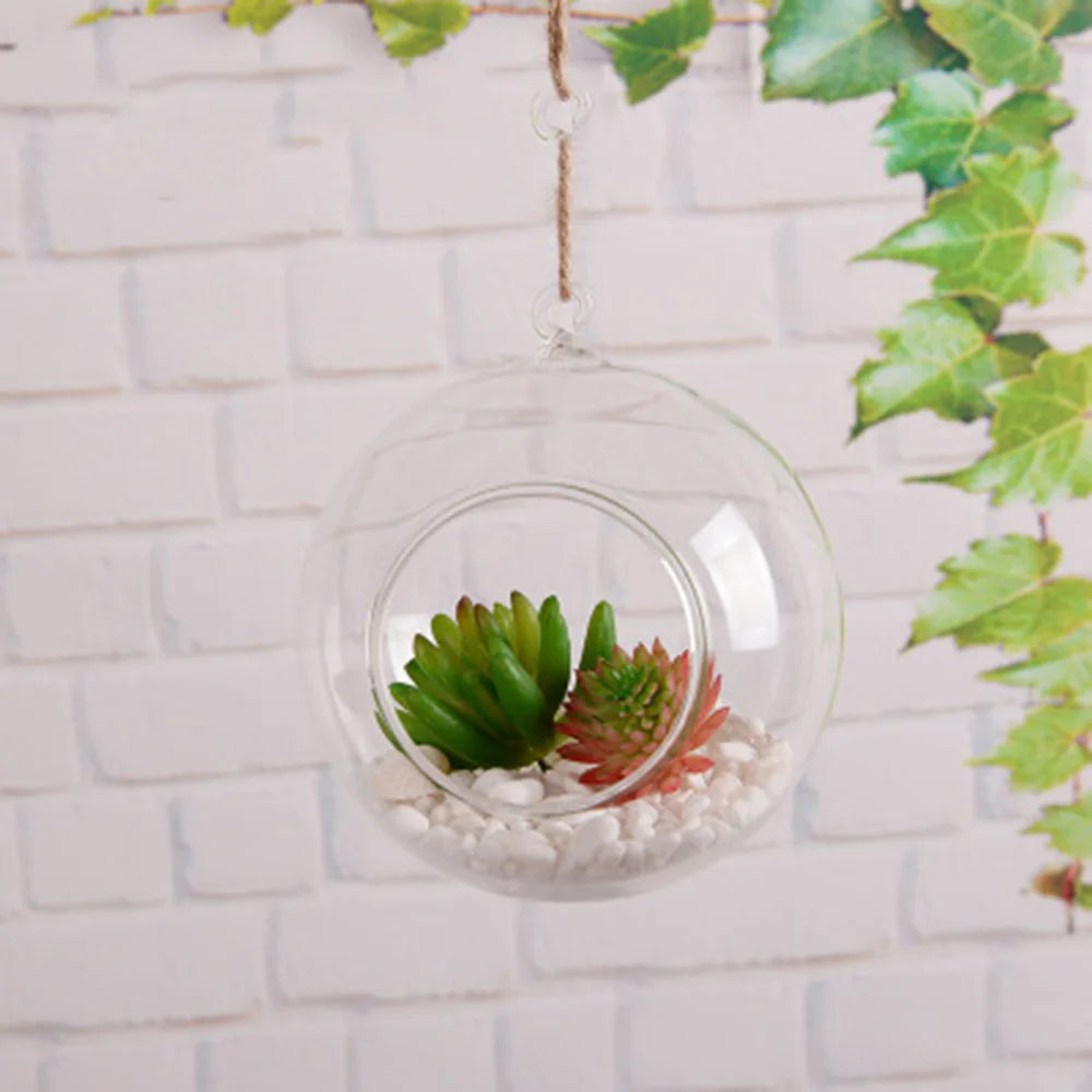 1PC Clear Glass Ball Globe Shape Terrarium Ball Flower Hanging Planter Terrarium Container Landscape Ornament Home Garden Decor