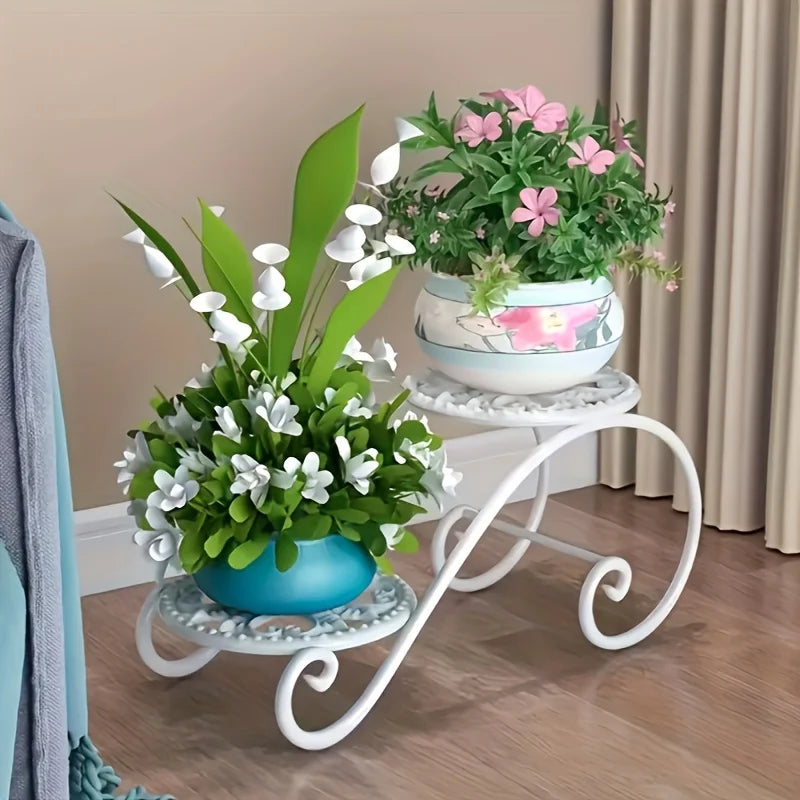 1pc, Double Deck Flower Stand, Hanging Pot Rust-proof Classic Metal Irregular Plant Stand Indoor And Outdoor Can Be Bonsai Other