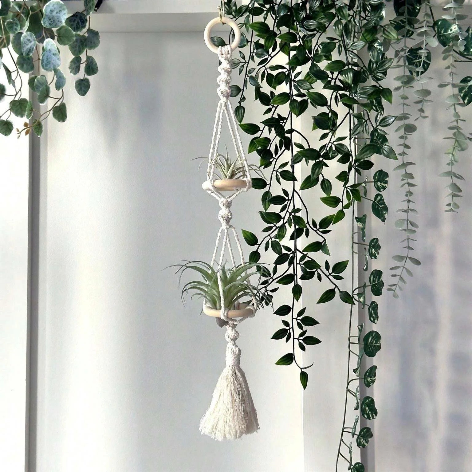 Macrame Plant Hangers Air Plants Hanging Basket Wall Hanging Handcrafted Air Plants Hanger Boho Home Decoration Room Decor Gift