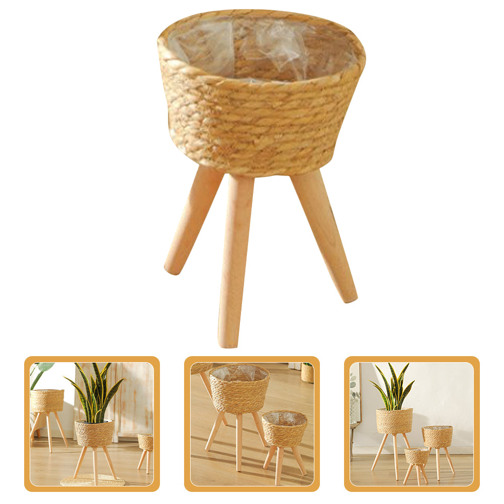 Wood Woven Plant Pot With Standing Legs Household Planter Basket Floor-Standing Flower Pot Stand Weaving Storage Basket
