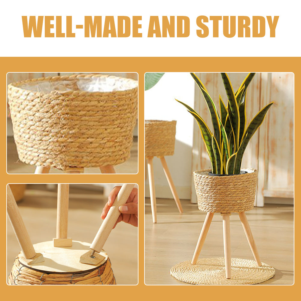 Wood Woven Plant Pot With Standing Legs Household Planter Basket Floor-Standing Flower Pot Stand Weaving Storage Basket